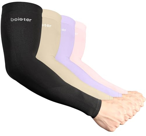 beister Manicotti per braccia da uomo e donna, protezione solare UV, antiscivolo, a compressione, per baseball, golf, pallavolo, calcio, traspiranti, per giardinaggio, pesca, nero, rosa, beige, viola