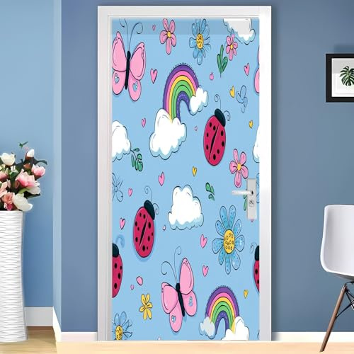 Dörrtapeter självhäftande söt barnstil dörrposter dörrklistermärken avtagbara vinyl dörrfolie fototapet blå väggbild vardagsrum sovrum badrum 85 x 205 cm