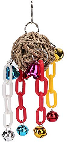 Omquot Juguete de Pájaro de Plástico para Loros con Campanas de Colores, Masticar y Balancear, 24x12,5x12,5 Cm, Suministros Colgantes de Paja Seguros y Duraderos