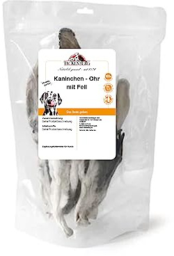 TACKENBERG 200 g Kaninchenohren mit Fell für Hunde - leckerer natürlicher Kausnack in Premiumqualität - schonend getrocknet - reines Naturprodukt zur Belohnung, als Snack oder Leckerli