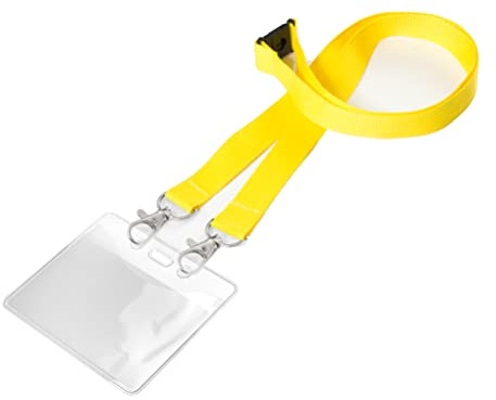 10 x Karteo® Ausweishülle horizontal DIN A7 (74 x 105mm) und Schlüsselband Lanyard mit Doppelkarabinerhaken und Sicherheitsverschluss gelb als Ausweishüllen Kartenhüllen Kartenhalter