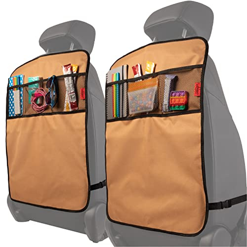 Lusso Gear Protezioni anti-calci resistenti (2 pezzi), per schienale del sedile dell’auto, a prova di cedimento, impermeabile, coprisedile posteriore per bambini disordinati, 3 tasche rinforzate