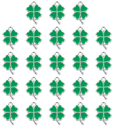 ABOOFAN 25 Stück Glückliche Vierblättrige Kleeblatt Anhänger Kleeblatt Charms Halsketten Zubehör DIY Basteln Schmuck Ornamente