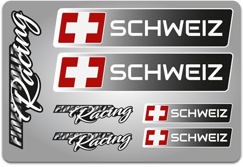 4er Set Aufkleber mit Fahne Flagge und wahlweise Name Sticker für Auto Fahrrad Motorrad Roller Helm im Rallye Racing Design R156 (27 Schweiz, Ohne Wunschname)