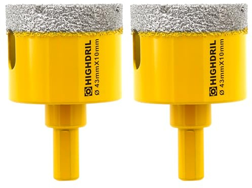 HIGHDRIL 2Pcs Diamond Core Drill Bit,Diameter 43mm Vacuum Brazed Hole Saw for Concrete Granite Marble Glass Porcelain Tile Masonry Brick,Triangle shank