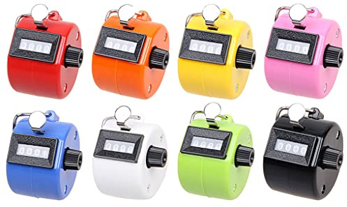 Hitopin 8 Stücke Mechanischer Handzähler, HandzäHler Counter, Finger ZäHler, Klicker SchrittzäHler, 4-Stelliger HandzäHler, für Sport, Schule, Training, Verschiedene Datenstatistiken (8 Farben)