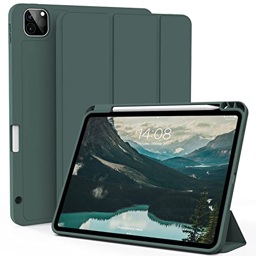 ZOYU Hülle für iPad Pro 11 Zoll 2022/2021/2020 (4. / 3. / 2. Generation), Weiche TPU-Rückseite, Schlanke Stoßfeste Schutzhülle mit Stifthalter für iPad Pro 11, Auto Wachen/Schlafen, Dunkelgrün