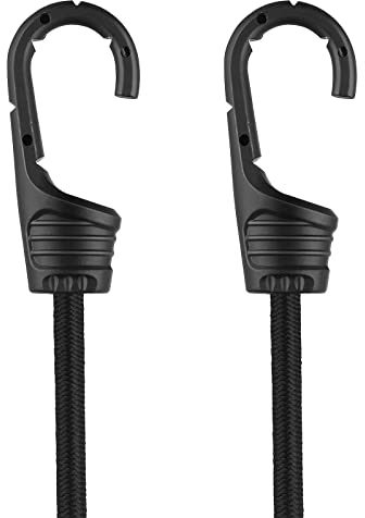 Grevosea 45cm Elastic Bungee Cords, 2Pcs Black Bungee Straps Heavy Duty Bungee Ropes with Hooks for Caravan RVs Trunks Luggage Racks Tie Downs Locking