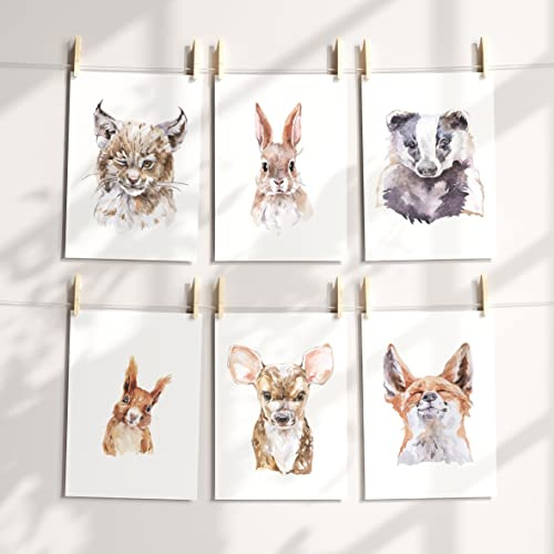 Schokoladenseite 6er Set Poster Kinderzimmer Tierkinder | 6 Stück A3 Bilder Ohne Rahmen für Baby bis Teenager | Zeitlose Wandbilder für Jungen und Mädchen mit tollen Tiermotiven (Waldtiere, A3)