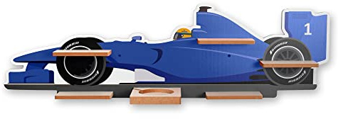 Kreative Feder Regal „Rennauto blau“ geeignet für Toniebox und Tonies inkl. 40 Metallplättchen für Flexible Befestigung der Tonie Figuren (Rennauto blau)