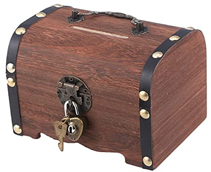 Wooden Treasure Chest, Vintage Storage Box, Piggy Bank with Lock And Keys Storage Box, Handmade Decorative Boxes Home Decoration, for Souvenirs Money Jewelry Toy Treasures