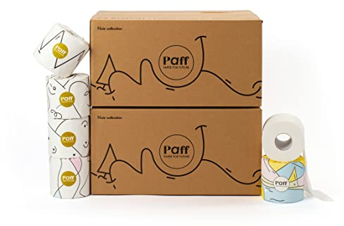 Paff - Carta igienica in cellulosa di bambù - 3 veli 300 strappi - 48 rotoli extra lunghi - Zero plastica - Noir collection