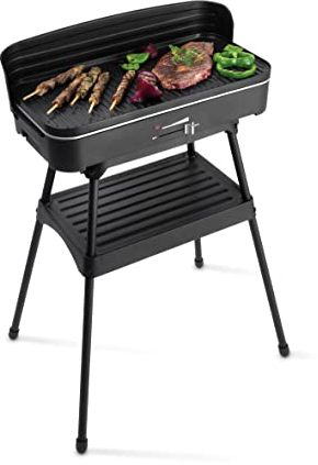 Fritel BBQ 2246 - Barbecue électrique/Gril de table - Grande surface de cuisson 50 x 25 cm - 2200 W - Plaque amovible + Pare-vent