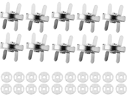 10 Sets Magnetic Snap Button,Metal Magnetic Snap Fasteners,Clasp with Male and Female Parts,Press Stud Closure with 2 Metal Backing Washers,Sewing Accessory for Handbag Purse Wallet DIY Bag Snap
