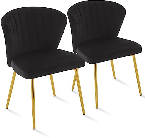 Sepnine® Esszimmerstühle Samt 2er Set, Moderner Küchenstuhl, Polsterstuhl Esszimmer, Ergonomischer Essstuhl mit goldenen Beinen für Wohnzimmer, Schlafzimmer, Küche (Schwarz)