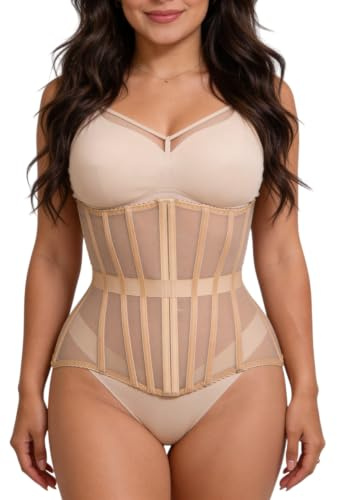 Mesh Corset Waist Trainer for Women - Underbust Corset Lace Up - Waist Cincher Shapewear - Body Shaper (Biege, Medium)