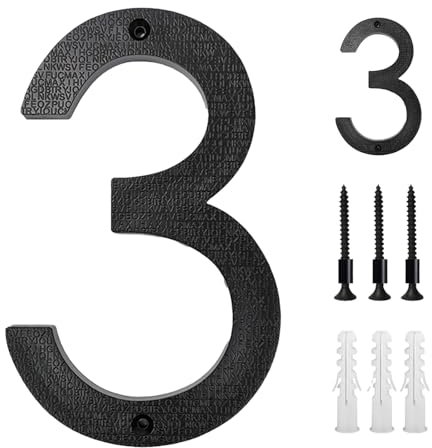 Vordpe Numero civico in acciaio inox nero 5 pollici,numero civico grande con effetto 3D per porte di ufficio,cassette delle lettere,porte dell'appartamento,armadietti,garage (numero 3),taglia unica