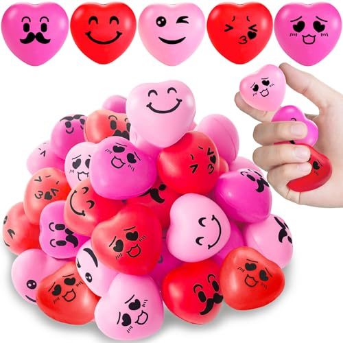 Herz-Stressbälle, Mini-Stressbälle, 3,8 cm, Stressabbau, lächelnd, lustiger Stressball für Valentinstag, Geschenke, Kinder, Partyzubehör, Geschenkfüller, Klassenzimmer, 30 Stück