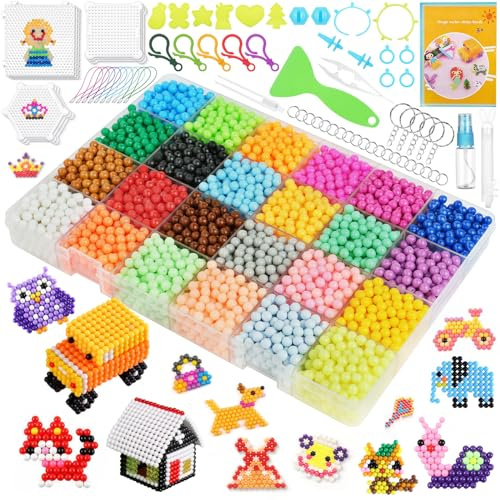 AUAUY Kit de Perles de Fusibles D'eau Enfant, Set de Recharge de Perles D'eau, 6800 Perles D'artisanat Eau Magique 24 Couleurs, DIY Magiques Perles D'eau Débutants DIY