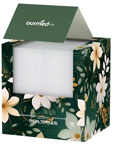 Ourmed Life Disposable Face Towel | Lint-Free Biodegradable Clean Towels | Dry Makeup Remover Wipes | Super Soft & Thick for Sensitive Skin | 10-Inch X 12-Inch XL Size |Dot Pattern, 50 Count