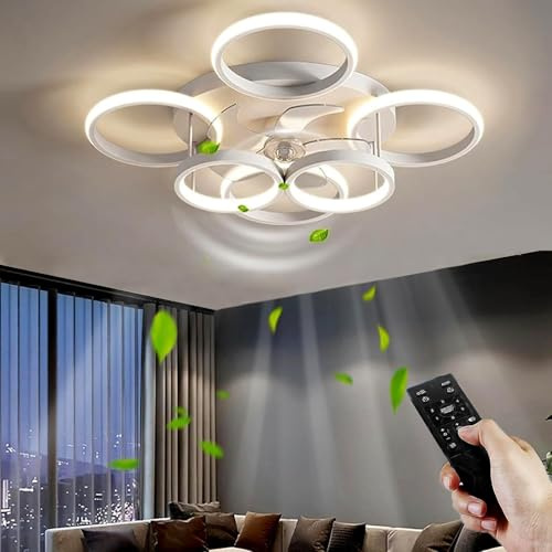 Qiaomao Deckenventilator mit Beleuchtung 65cm Weiß 75W Dimmbare Deckenleuchte Ventilator Leise mit fernbedienung APP, 6-Gang Lampe Deckenventilatoren Deckenlampe Ventilator für Wohnzimmer Schlafzimmer