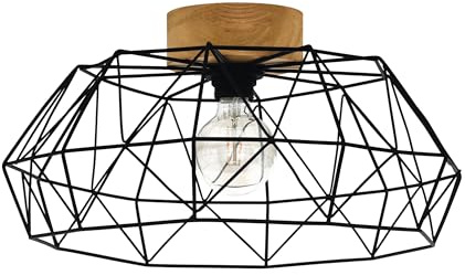 EGLO Deckenlampe Padstow, Deckenleuchte Vintage, Industrial, Retro | Deckenstrahler aus Stahl und Holz, Wohnzimmerlampe in Schwarz, Natur, Flurlampe Decke FSC zertifiziert, E27