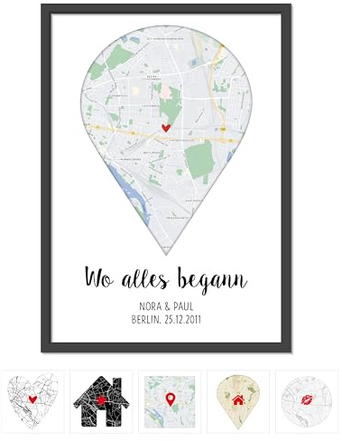 OWLBOOK® Personalisierte Geschenke | Wo alles begann Bild mit Landkarte & Koordinaten | Geburtstags Geschenke für Frauen | Hochzeitsgeschenke Jahrestag Standard Karte Papier