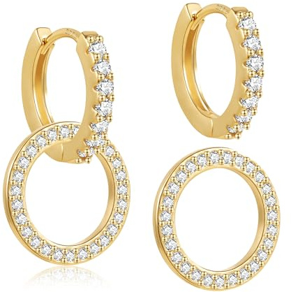 Ohrringe Hängend Damen Gold Silber 925 Tropfen Herz Barren Runde Anhänger | ALEXCRAFT Ohrringe Hängend Damen Gold Silber 925 Geometrisch Eckig Runde Doppel Zirkon Creolen Anhänger Hypoallergen Schmuck