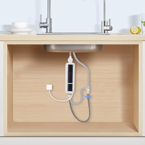3500W Durchlauferhitzer für Küche, Dusche & Garten - Elektrischer Untertischboiler mit einstellbarer Temperatur,Ideal für Niederdruck-Armatur und kleine Räume - Schwarz/Weiß