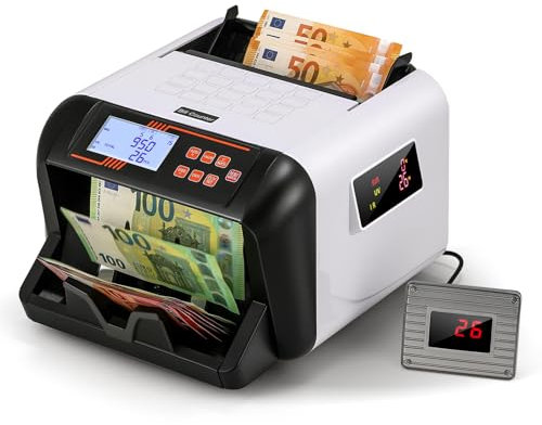 Bonvoisin Geldzählmaschine, Wertzählung für gemischte Banknoten in EUR, Geldzähler mit UV/MG/IR-Fälschungserkennung, Banknotenzähler mit externem Display und Übertragung, 900 Stück/Minute