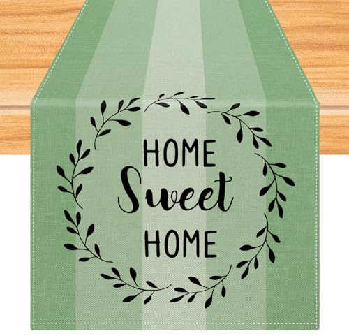 Kiatuniya Tischläufer Streifen Grün Modern Winter Läufer Tisch Vintage Abwaschbar Tischlaufer Landhausstil für Frühling Herbst Küche Tischdeko Party Dekor 40x140 cm