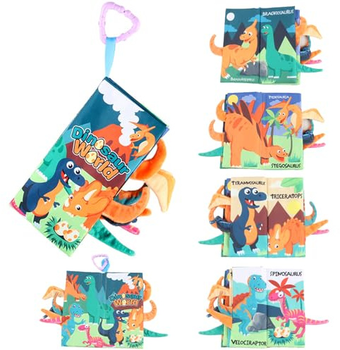 YCHYAN Babybuch ab 3 Monate, Stoffbuch Baby mit Tier Motiven, Fühlbuch Knisterbuch Spielzeug, Sensorisches Stoffbuch, Interaktive Neugeborene Babyspielzeug, Quiet Book für Kinder (Dinosaurier)