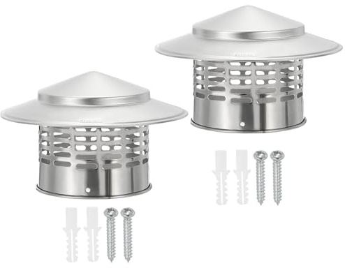 PATIKIL 4 Chimney Cap, 2pcs 304 Stainless Steel Round Chimney Cover Cap Hood Screen Roof Vent with Screws for Fireplace Exhaust Exterior Stove Pipe
