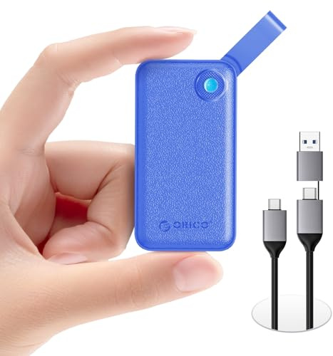 ORICO Extern SSD 512 GB, bärbar SSD upp till 2 000 MB/s, USB 3.2 Gen 2 x 2 extern hårddisk SSD med 2-i-1 USB-C-kabel, kompatibel med smartphones, PS5, Xbox, bärbar dator, MacBook/Pro/Air – B20 (blå)