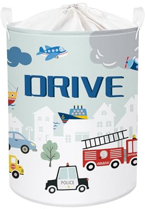 Clastyle Panier Rangement Bébé Voiture Corbeille à Linge Sale Garçon pour Vêtement Boite de Rangement Jouet pour Salle de Bain Chambre à Coucher, Voiture de Ville, 36x45 cm