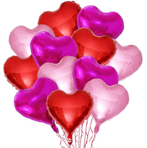 12 Pièces Ballon Coeur, 18 Pouces Ballon Aluminium Coeur, Ballon Helium Coeur Ballon Saint Valentin, Ballon en Forme de Cœur pour Saint Valentin Mariages Fiançailles Douche de Bébé Anniversaire (A)