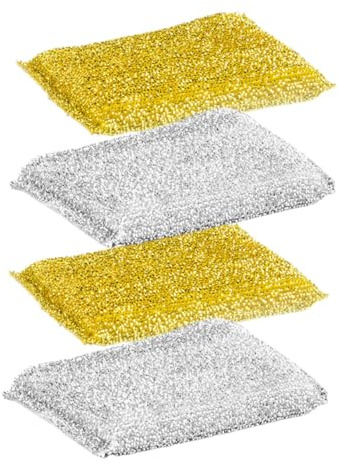 Ipetboom 4pcs Glitter Kitchen Scrub Sponges Set, Multi-Function Small Dish and Wok Cleaning Sponges, Reusable Gold and Silver Non-Scratch Household Cleaning Tools for Use