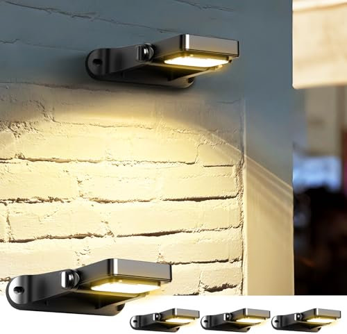 COXSENI 200LM Solar Wall Lights Outdoor 6 Colors, 2200mAh Long Lasting Solar Powered Deck Lights, 360° Adjustable Porch Light IP65 Waterproof, Glass Panel Fence Light for Gutter, Step, 4 Pack