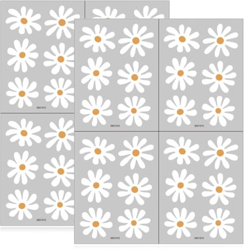 FENQURO 48 Stück Gänseblümchen-Wandaufkleber, Gänseblümchen-Wanddekoration, Boho-Wandaufkleber, zum Abziehen und Aufkleben, florales weißes Gänseblümchen-Wandtattoo, Retro-Wandaufkleber für Frauen