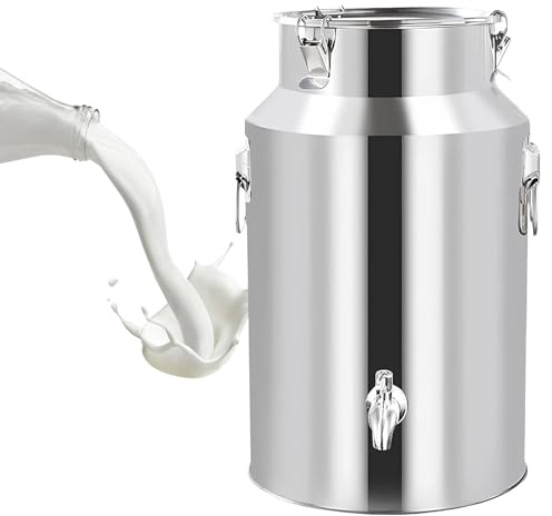 Adima 5L/9L/14L/18L Edelstahl Luftdichte Milchkanne Mit Deckel Und Hahn Milcheimer, Weineimer, Fass, Wassergetränkespender Milchkrug Transportkanne Edelstahlbehälter,9L