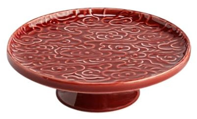 ADERFETBI Fruteros de Cocina Plato de Fruta Chino for el hogar, Plato de cerámica roja for Fruta, Base Alta, Plato de Oferta, Bandeja de pastelería Retro Frutero