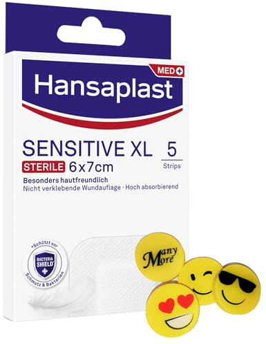 Hansa plast Sensitive XL - 6 x 7 cm - 5 Pflaster Sensitiv ▓ Wundpflaster sanft Wundverband guter Halt, sanft zu entfernen +gratis ManyMore Radierer