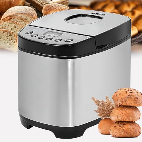 DDNGEJ Machine à Pain 12 en 1 en Acier Inoxydable, Machine à Pain silencieuse avec minuterie de 15 Heures et Maintien au Chaud de 1 Heure, 3 Tailles de Pain, Cuisson u