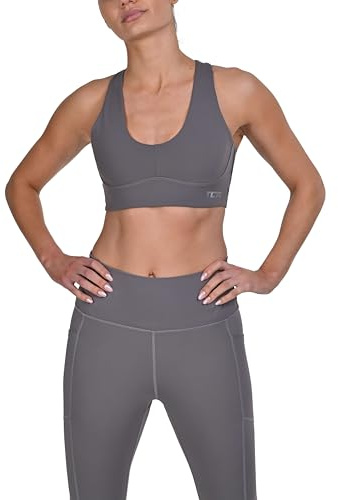 TCA Reggiseno Sportivo Racerback per Donne con Imbottiture Rimovibili, Comfort Senza Ferretto e Cuciture con Supporto Racer Back – Reggiseno Sportivo da Yoga per Donne -Charcoal/Grey, M