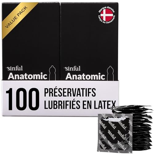 Sinful Regular Préservatifs Lot de 100 - Standard Preservatifs lot 100 - Preservatif Homme - 185 mm de Long, 53 mm de Large - Condoms Préservatifs Masculins Anatomiques - Condoms Homme
