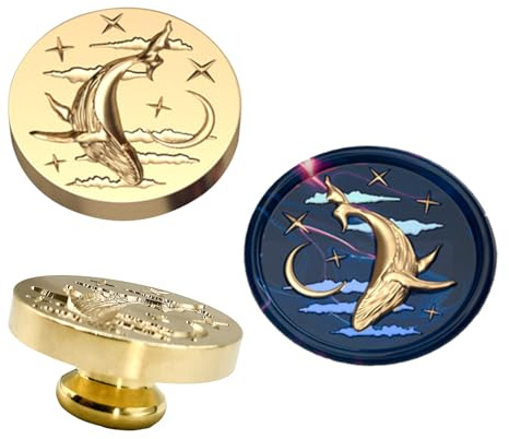 Qaixwuyi Wax Seal Stempelkopf Whale Wachssiegelstempel 3 cm Siegelwachs Stempelköpfe Abnehmbare Versiegelung Messing Siegelstempel für Briefumschläge Grußkarten Einladungen Hochzeiten Korrespondenz