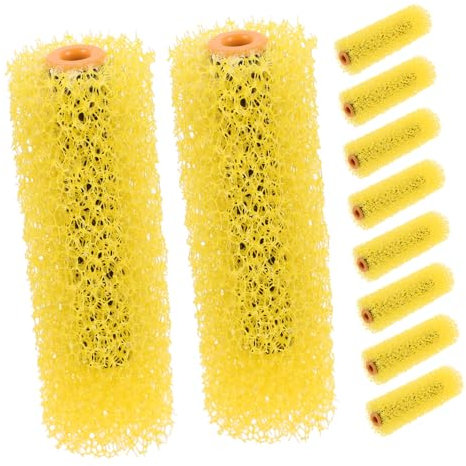 BAZEITFLOW Large Texture Paint Roller Brush Set 10pcs, Elastic Sponge Wall Texture Rollers for Drywall and Ceiling Painting, Yellow Decorative Painting Tools for Home and Office Use