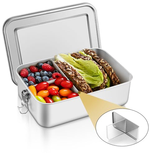 HaWare Brotdose mit Fächern, 850ml Edelstahl Bento Box Lunchbox für Kinder & Erwachsene, Auslaufsicher Metall Brotzeitdose mit Abnehmbar Trennwand für Büro/Schule/Picknick/Unterwegs, Spülmaschinenfest