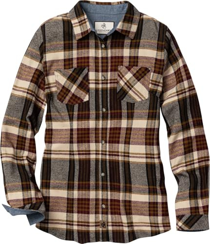 Legendary Whitetails Womens Long Sleeve Plaid Button Up 100% Cotton Flannel Shirt, Cedarwood Plaid, Med