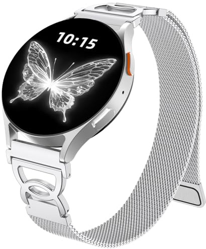 Epova Kompatibel med Galaxy Watch 7 armband 40 mm 44 mm – Galaxy Watch 6 5 4-armband, smal metallmagnet, ersättningsarmband för Galaxy Watch 6 Classic, 5 Pro, 4 Classic, FE, silver